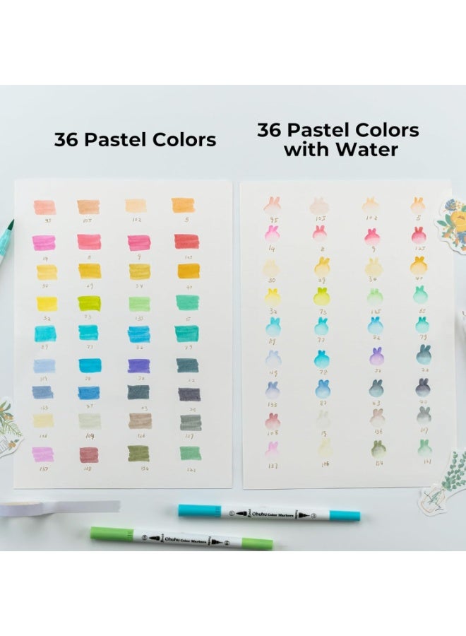 أوهوهو مجموعة أقلام رسم مائية من 36 لون باستيل غير قابلة للسيلان، قلم ماركر دقيق وفرش رسم فنية للأطفال والكبار واليوميات ومجلة الخط من اوهوهو، ماوي، متعدد الألوان - Image 3